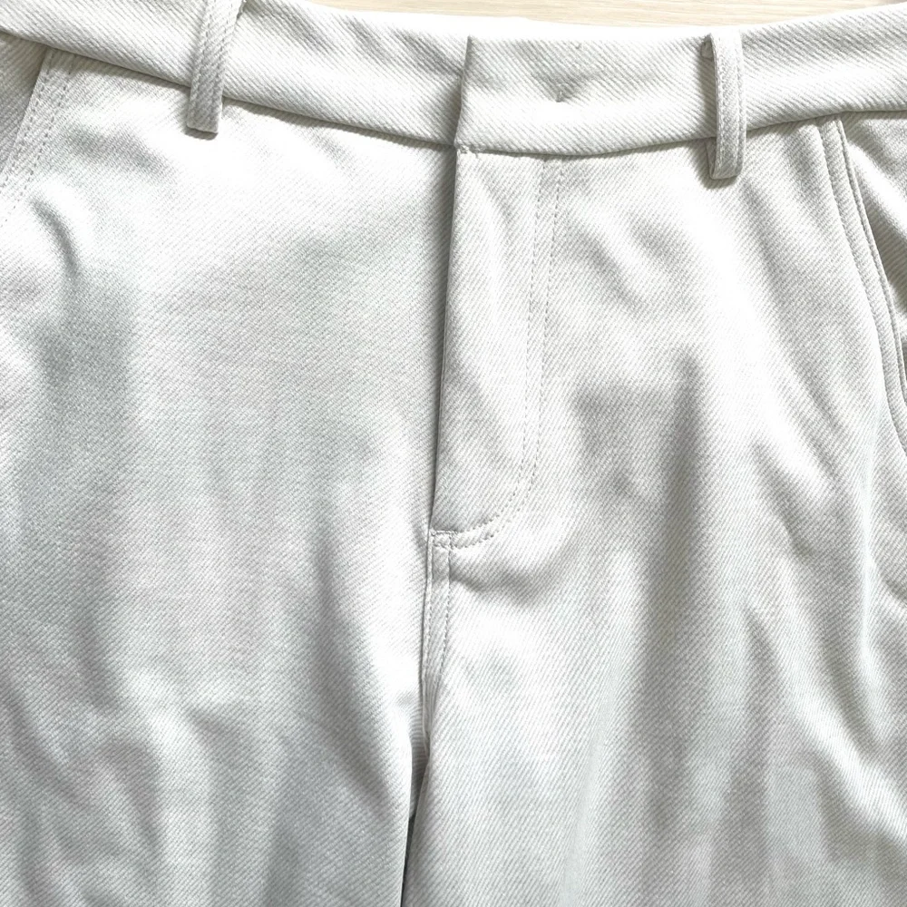 OuXiaoCang Dusty White High Waisted Barrel Leg Trousers Minimalist Chic Pants S